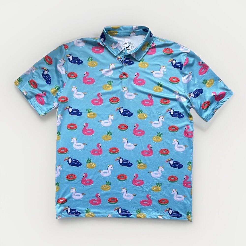 Proud 90 Golf Polo Shirt Men 2X Performance Stretch Loud Fun Summer Floatie Pool
